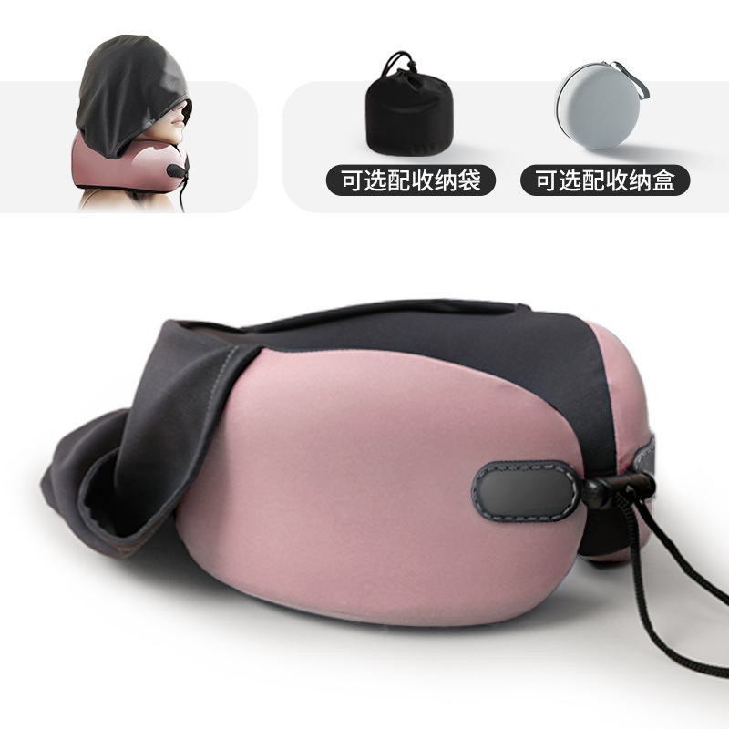 Picture of U-shaped Pillow Neck Protection Hooded Travel Portable Aircraft Neck Protection Memory Foam Travel Pillow Collectable Folding U-shaped Cross-border