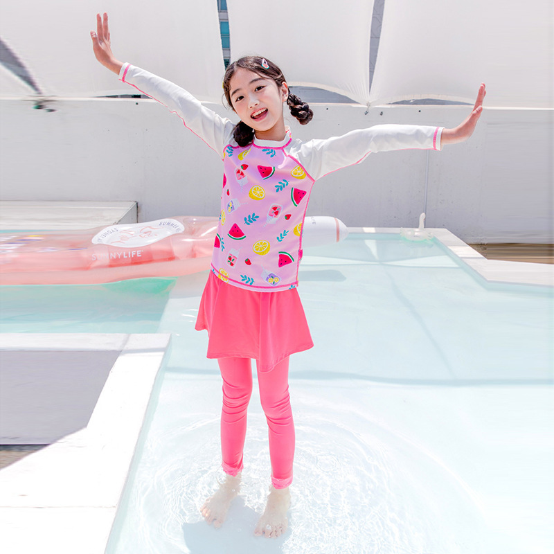 Children's Swimwear Girls' Split Skirt Swimsuit Long-sleeved Korean-style Sunscreen Swimwear Quick-drying Diving Suit