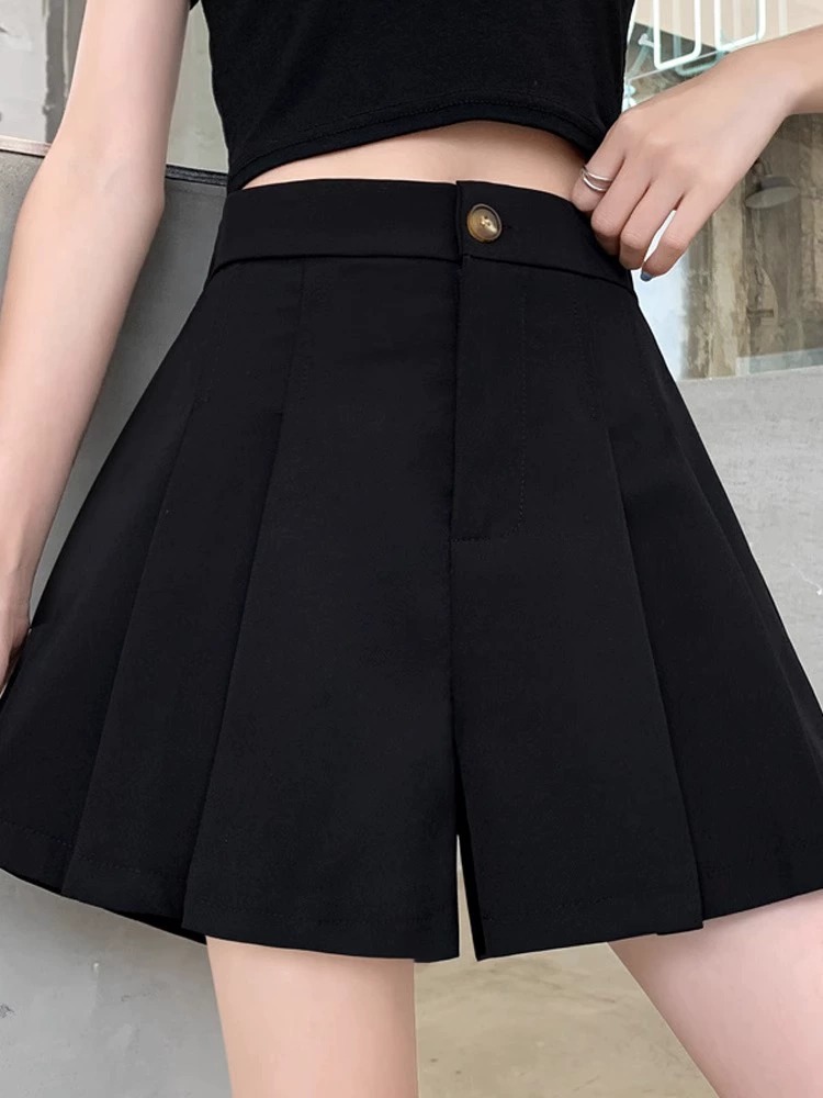 Casual pants suit shorts women's A- line hot pants wide leg versatile slimming elastic thin high waist pleated 2023 Summer