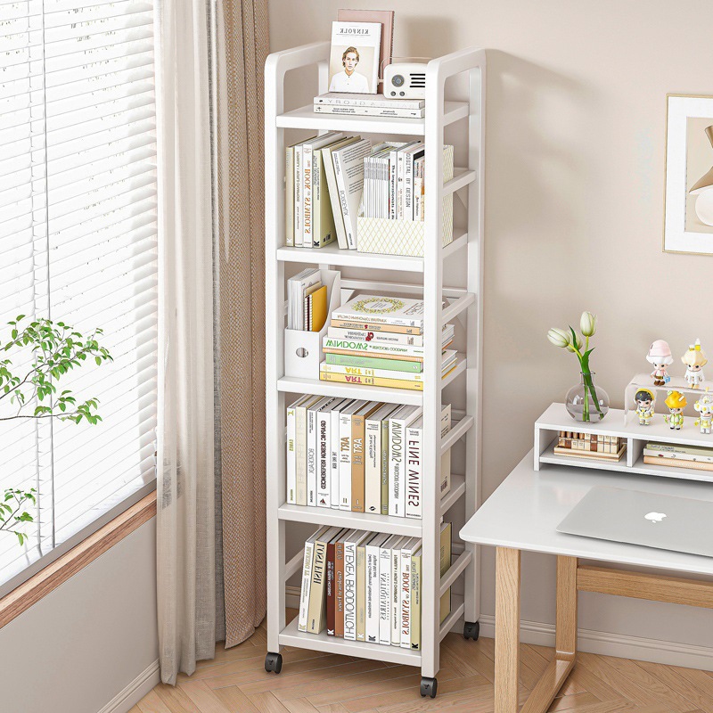 Bookshelf Storage Rack Floor-Standing Multi-Layer Storage Rack Iron Narrow Gap Household Shelf Simple Mobile Small Bookcase Next to the Desk