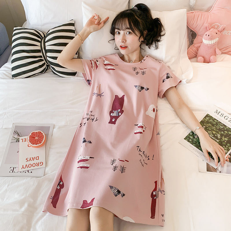 Picture of Pajamas for Women, Summer Korean Style, Women's Summer Nightgown, Short-Sleeved Women's Summer Home Wear Set, Student Plus Size Milk Silk