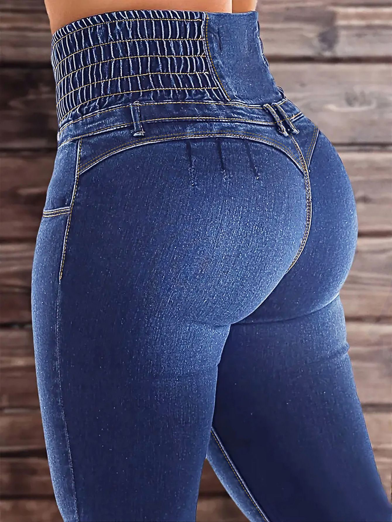 2025 cross-border new European and American shape-shifting jeans stretch high-waisted blue shape-shifting jeans amazon