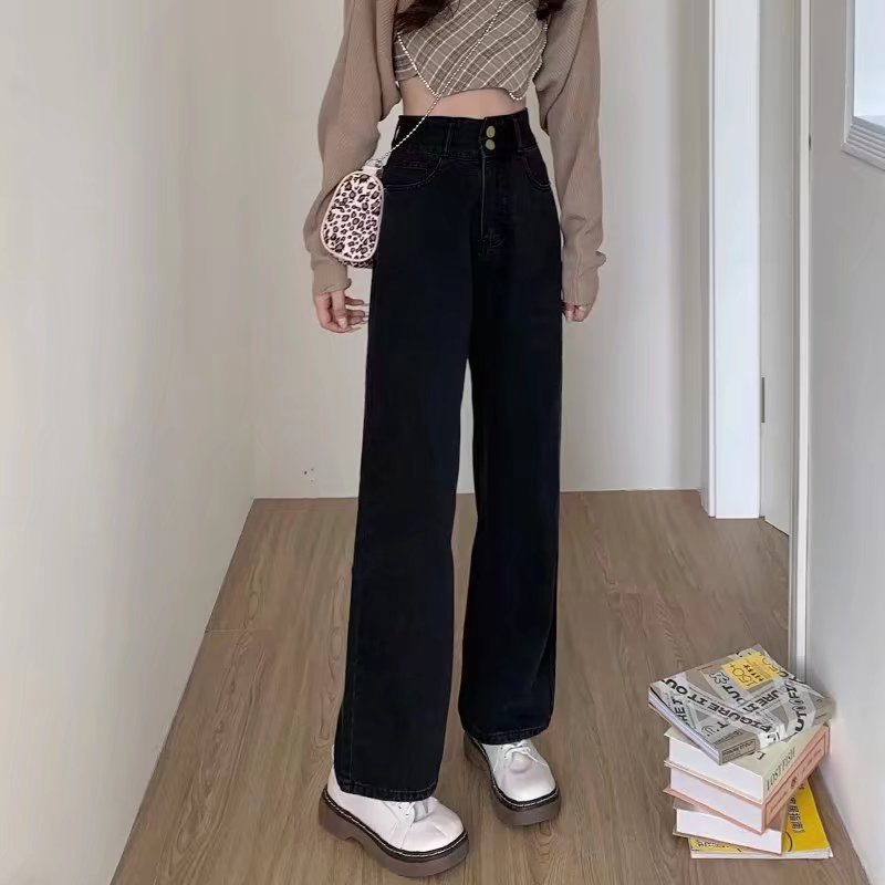 2024 New High Waist Casual All-match Wide Leg Jeans Women's Loose Slimming Autumn Straight Pants Trendy