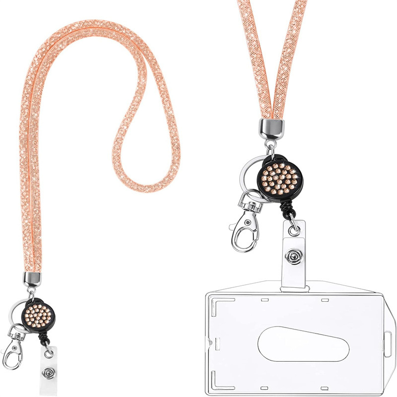 In stock mobile phone lanyard chest card rhinestone fishing net work card certificate entry card diamond badge hanging rope
