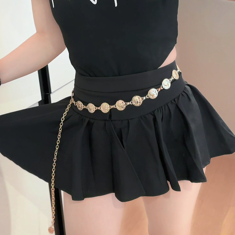 Metal Waist Chain Dress Suit Headpiece Gold Coin Chain Belt Women's Pants Chain Rhinestone Inlaid Light Luxury Style