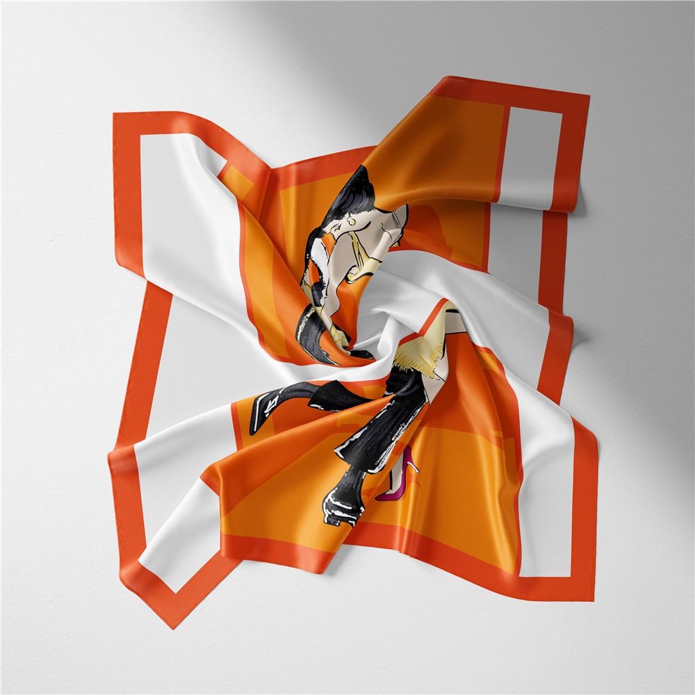 Picture of New 53cm Fashion Small Square Scarf Taiwan Version Printed Twill Satin Machine Fine Rolled Edge Women's Scarf Headscarf Wholesale