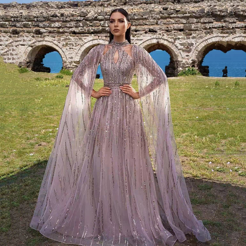 2025 Cross-Border New Spring and Summer European and American Clothing Elegant Mesh Long Skirt Dress Tassel Sequin Evening Dress
