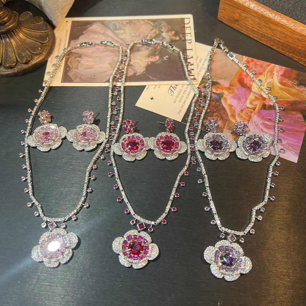 Amazon Cross-border Heavy Industry Jewelry suit New Rose Seiko High-end Retro Fashion Necklace Ear