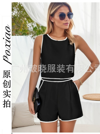 Foreign Trade European and American Women's Vest Sleeveless Shorts Cross-border Leisure suit Summer