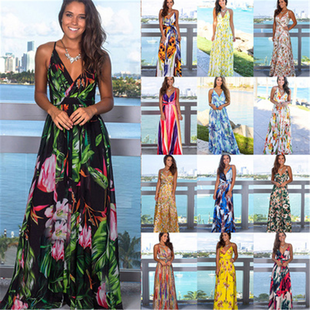 2020 autumn and winter hot new ebay Amazon European and American explosion fashion strap printed beach dress