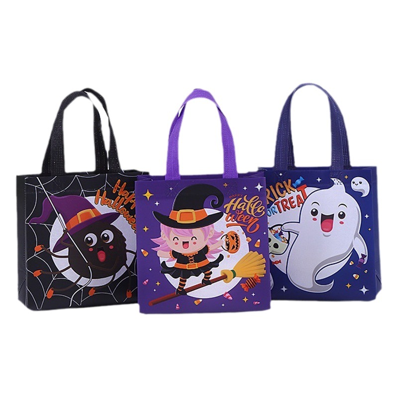 in stock Halloween Gift Bag Customized Cross-border Film-coated Non-woven Bag Handbag Hot Pressure Bag Takeaway Bag
