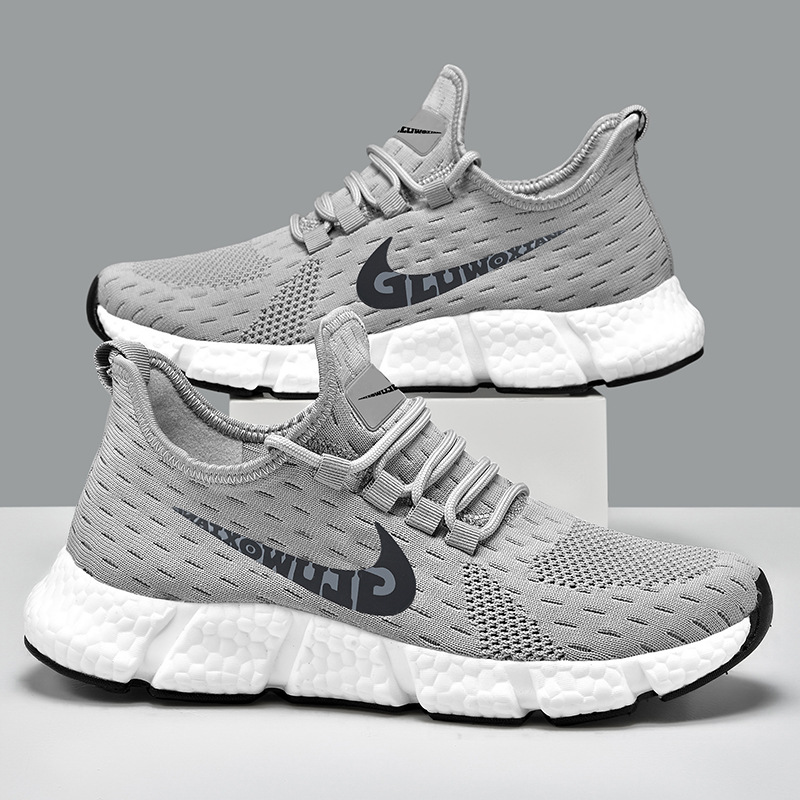 Popcorn Cushioning Men's Shoes Breathable Casual Sports Shoes 2024 New Hollow Lightweight Running Shoes Soft Sole Anti-Slip Shoes