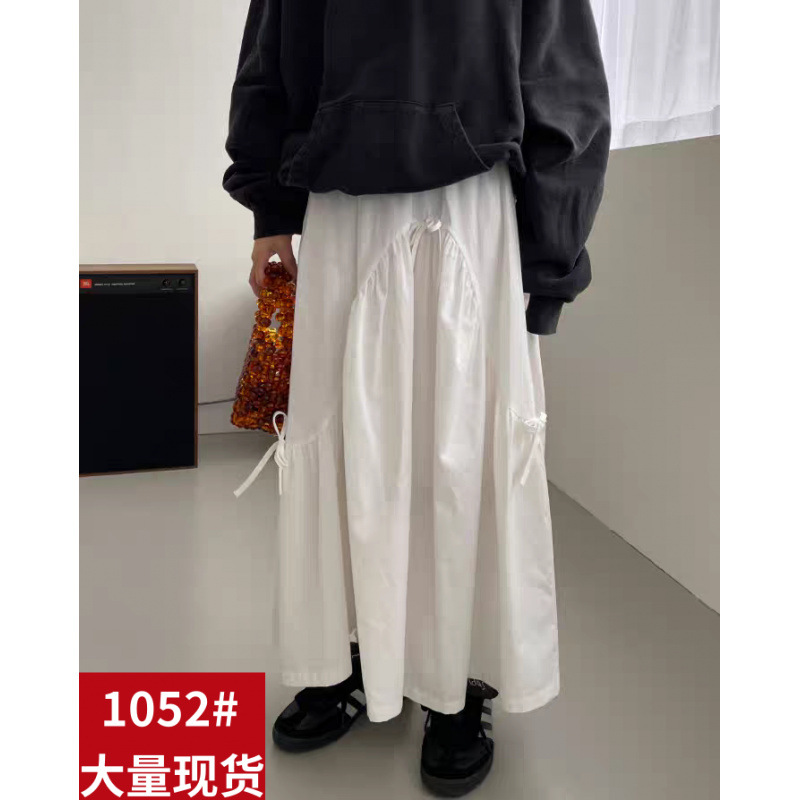 2025 Spring New Style Elastic Waist Bow Skirt Long Skirt
