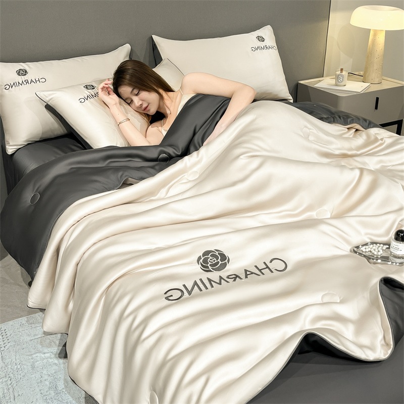 Picture of Class a Light Luxury Washed Ice Silk Summer Quilt Four-Piece Set Air-Conditioned Quilt Embroidered Summer Cool Quilt Three-Piece Set Summer Thin Quilt Ins