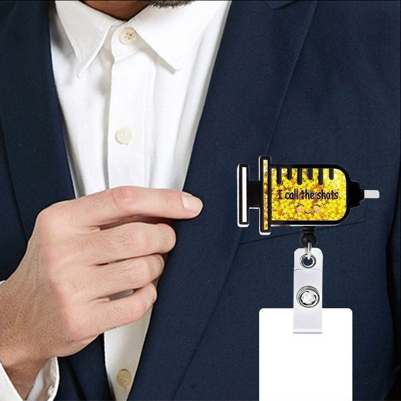 Picture of Acrylic Hollow Sand Easy Pull Buckle Cartoon Smiley Needle Retractable Rotating Easy Pull Badge Reel