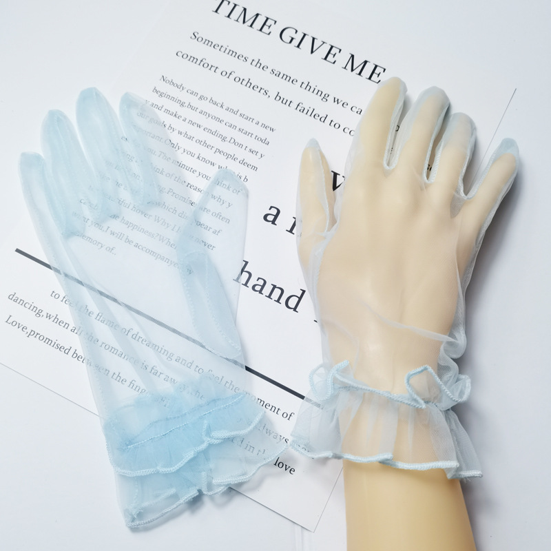 Picture of Transparent Short COS Gloves play Colorful Mesh Bag Finger Wedding Evening Dress Sexy Accessories Black Lace DIY