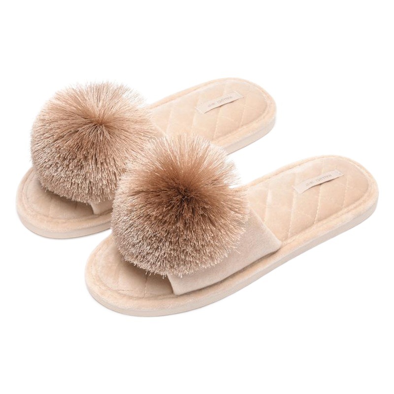 halluci Fish Mouth Plush Tassel Ball Slippers Non-Slip Rubber Bottom Home Comfortable Slippers for Women