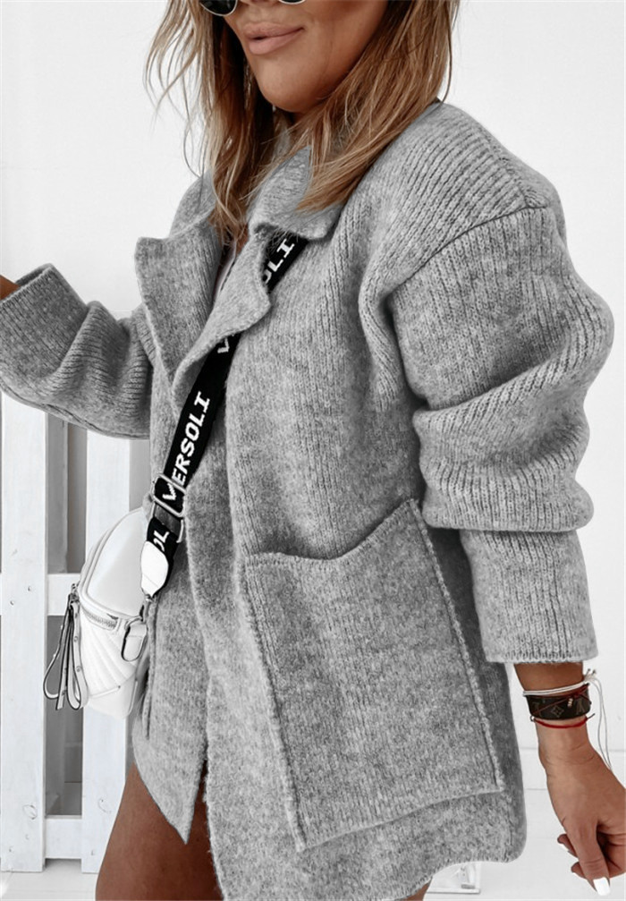 Picture of 2025 New European and American Street Suit Collar Large Pocket Loose Knitted Cardigan Sweater Women's Jacket Amazon Cross-Border