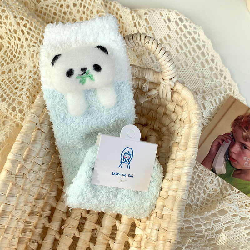 Picture of Cute Coral Fleece Socks Women's Three-dimensional Cartoon Doll Winter fleece-lined Thickened Warm Postpartum Home Sleep Socks