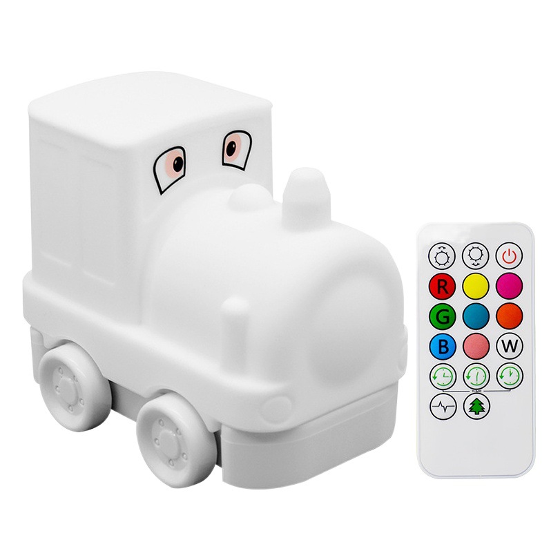 Creative cartoon train fire truck car toy pat light USB charging atmosphere decompression sleep silicone night light