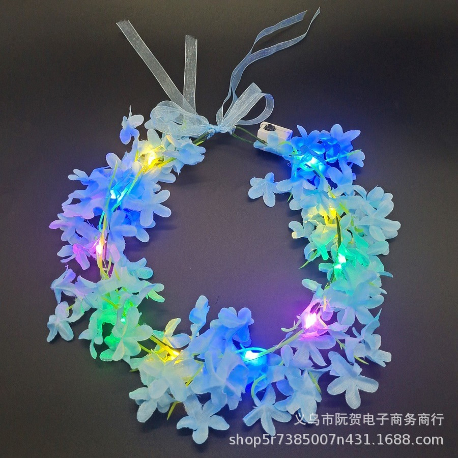 Picture of New luminous Garland Hawaiian headdress children adult stage performance green leaf flower piece headband stall night market