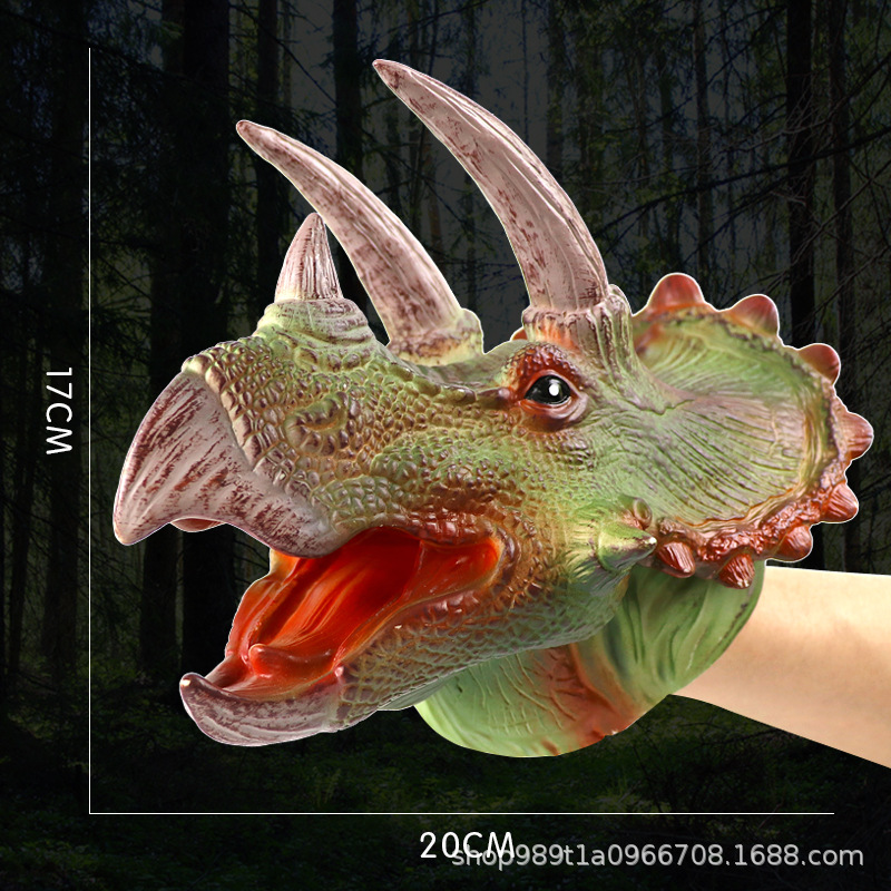 Picture of Dinosaur Hand Doll Gloves Soft Glue Tyrannosaurus Rex Triceratops Shark Simulation Animal Model Stall Shark Arm Toy Cross Border