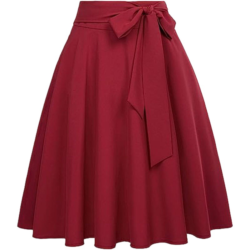 8825 Amazon Hot Sale New Women's High Waist A- Line Pocket Skirt Skate Skirt Horn Mid-Length Skirt
