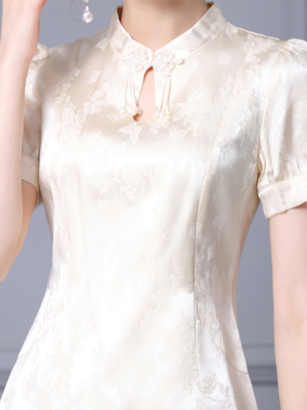 Picture of Zhili's Best Friend Improved Cheongsam Dress Stand Collar Plate Button Jacquard A-Line Dress Short Summer 2025 New Style