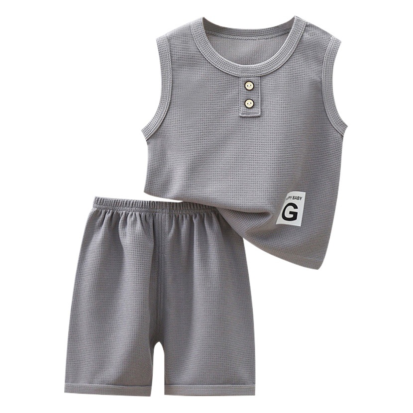 New children's vest set baby short-sleeved two-piece set summer children's waffle fashion Children's suit fashion manufacturers