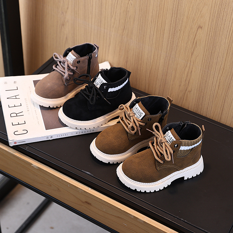 Children's Boots Autumn and Winter Kidsren's Shoes Kidsren's Shoes Fly Woven Boys' Boots Girls' Black Boots Kidsren's Leather Boots