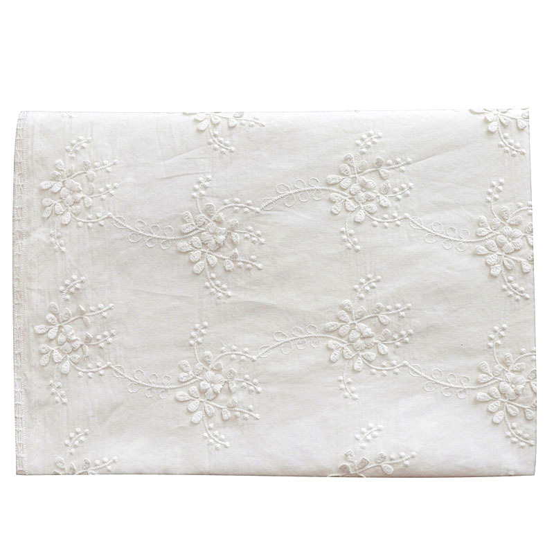 Picture of Pure Cotton Fabric White Three-dimensional Cotton Embroidered Cotton dress Shirt Clothing Fabric Tablecloth Handmade Decorative Cloth