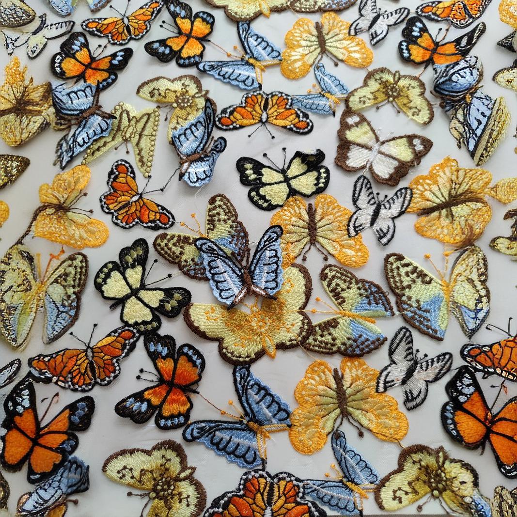 Picture of Three-Dimensional Butterfly Embroidery Fabric, Mesh Embroidery, Multi-Color Water-Soluble Embroidery with Full Blessings, Three-Dimensional Butterfly Flying Embroidery
