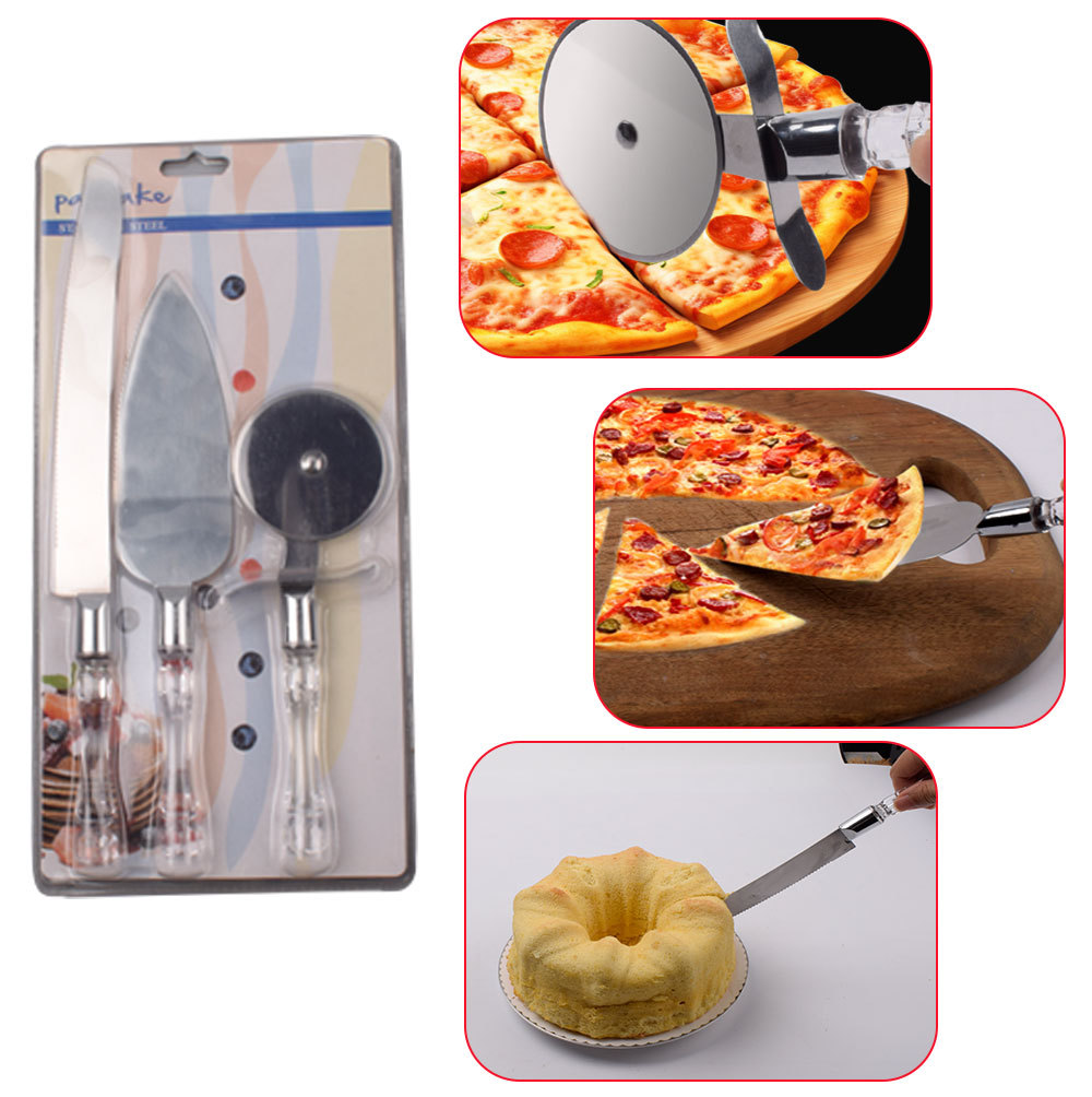 Picture of Transparent Crystal Handle Wedding Cake Knife Set Stainless Steel Roller Pizza Knife Bread Knife Spatula Baking Tool