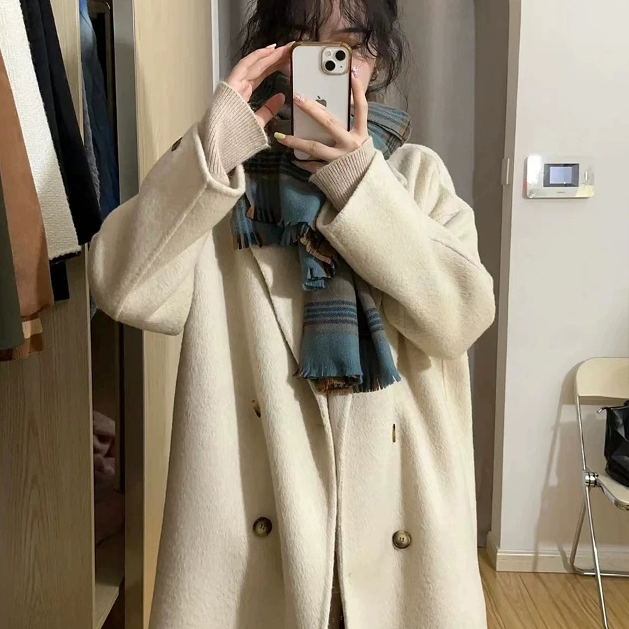 Woolen Coat for Women 2024 New Autumn and Winter Korean Style Petite Mid-Length Woolen Coat Thickened Trendy