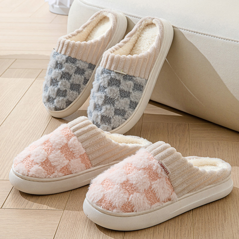 Cotton slippers women's winter new couple indoor home non-slip platform sole comfortable toe wrap warm wool slippers men