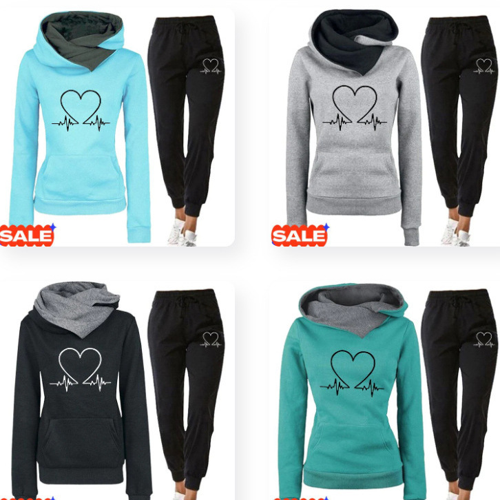 New Spring Autumn and Winter Casual Sportswear suit Heartbeat Frequency Printed Women's Hoodie Sweater suit Trendy