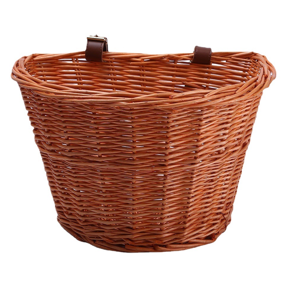 Rattan Bicycle Basket Willow D Type Rattan Folding Wholesale Bicycle Basket Pet Basket One Piece