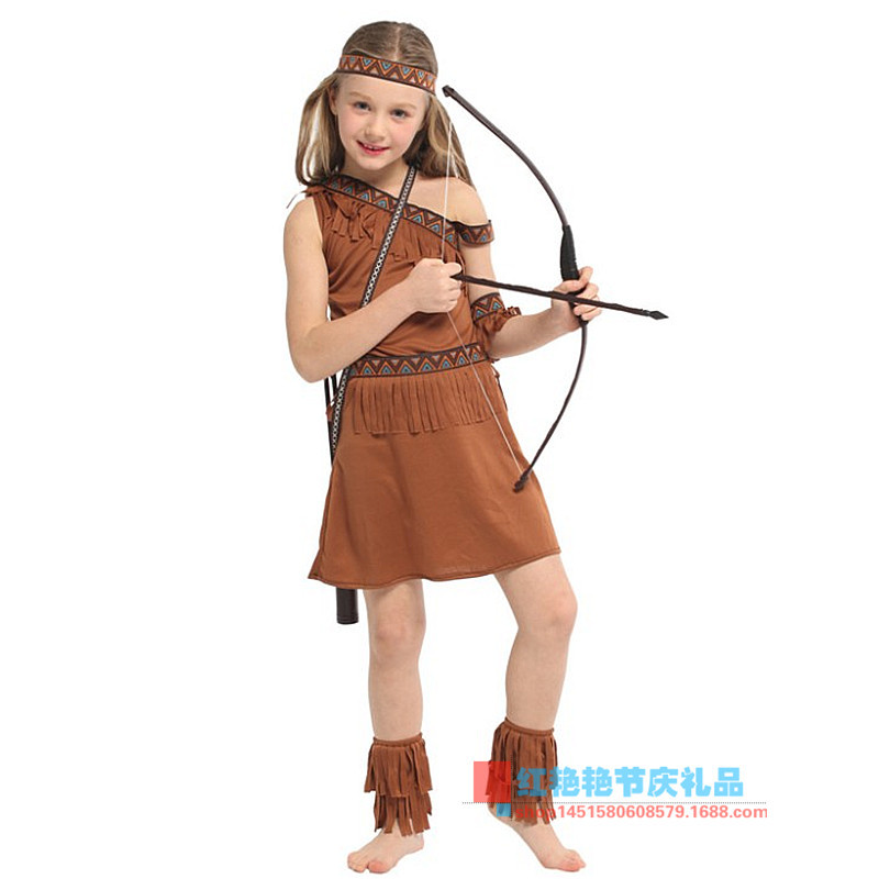 Picture of Halloween children's costume cos mask prom Indian princess dress performance costume Hunter costume G-0342