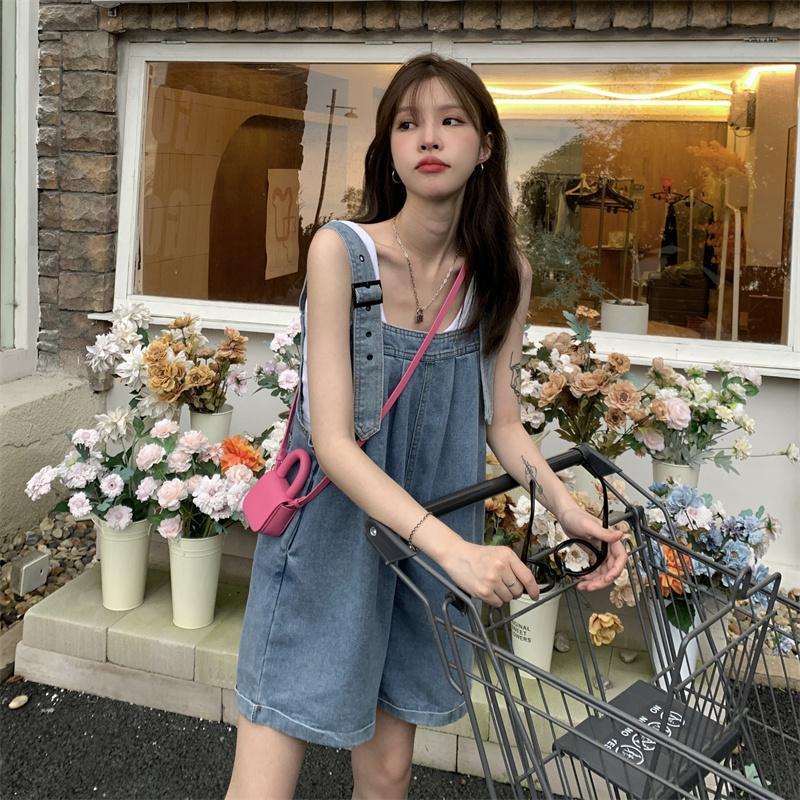 Picture of Salt-Style Denim Overalls Shorts for Petite Women, Summer 2025 New Design, Niche Korean Style, Loose Wide-Leg Pants