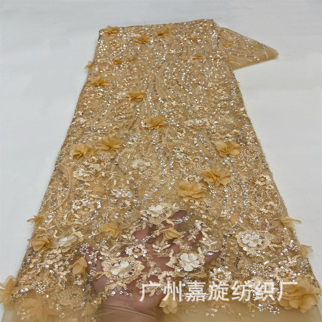 New Heavy Three-Dimensional Applique Bead Tube Embroidered Cloth Sequin Embroidered Wedding Dress Cheongsam dress Lace Gauze