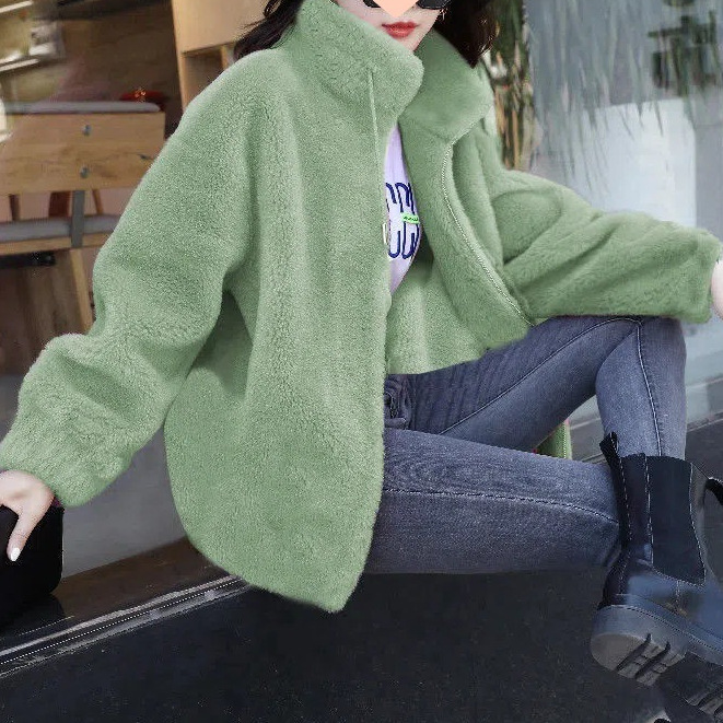 fleece-lined Thickened Jacket Women's Fashionable Instagram Ins Winter Double-sided Fleece Warm-keeping High Collar Sweater Women's Cardigan with Zipper Fleece for Women