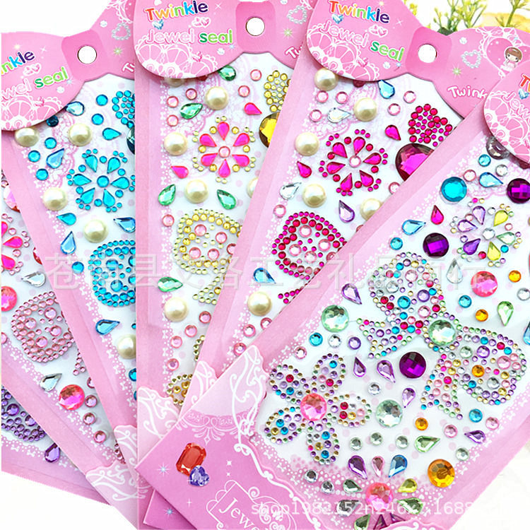 Wholesale children Girl Crystal Gem diamond sticker Pearl sticker bow 3D decoration inlaid reward