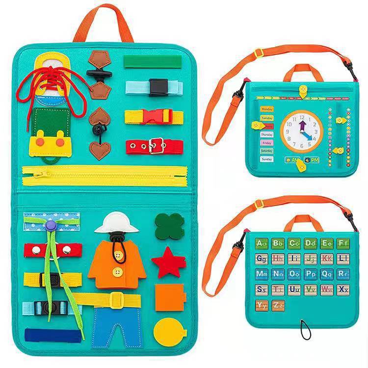 Montessori Busy Board Learning Dressing Self-care Ability Storage Bag Kindergarten New Early Education Felt Learning Board Cross Border