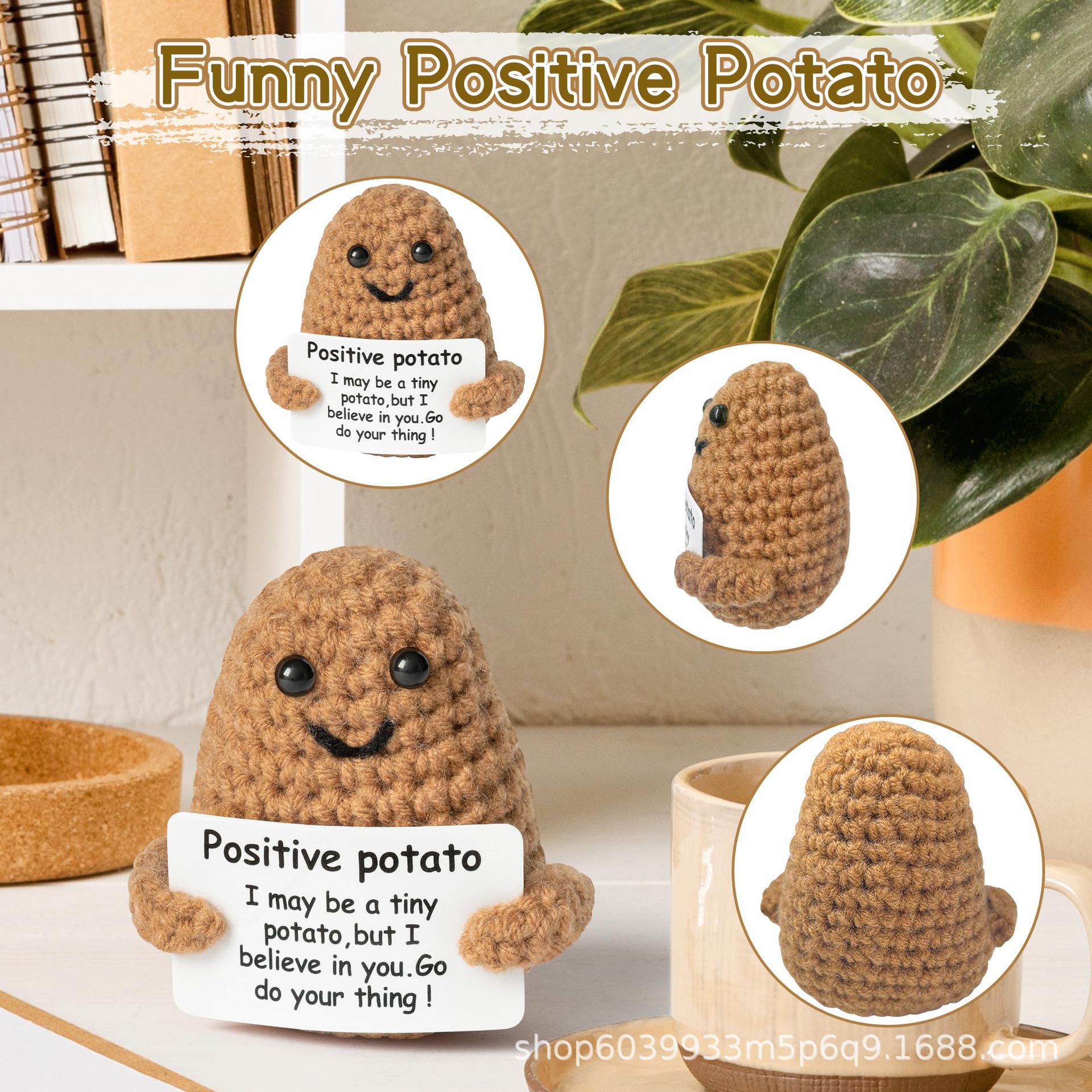 Picture of Amazon hot sale Positive funny potato wool crocheted finished sunflower potted ornaments