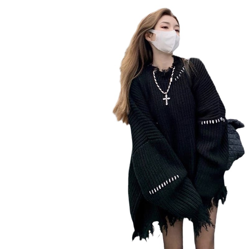Picture of 2025 New Autumn and Winter Korean Style Loose Lazy Style Ripped Personalized Trendy Design Pullover Thickeneded Sweater for Women