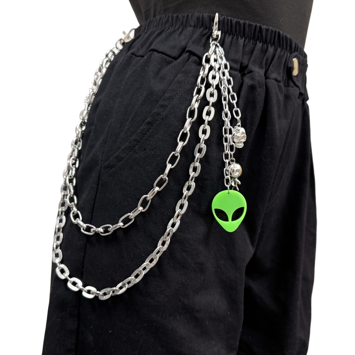 European and American Cross-border Jewelry Punk Trendy Brand Alien Pendant Waist Chain Halloween Hip-hop Metal Ghost Head Decorative Pants Chain