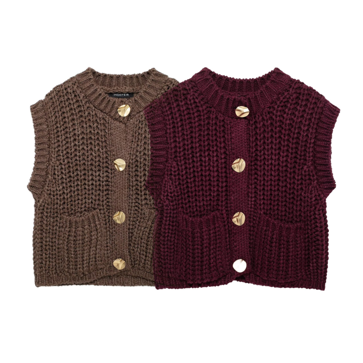 ZA cross-border women's clothing wholesale European and American style new fashion Joker thick needle knitted sleeveless vest 5802114