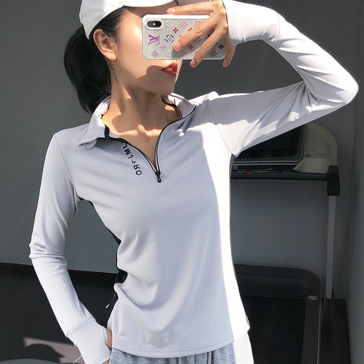 Loose Slim Sports Top Women's Vertical Collar Half Zipper Fashion Casual Yoga Clothes Breathable Quick-drying Fitness Long Sleeve New