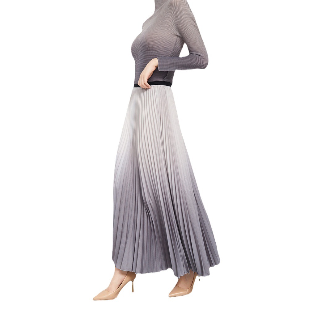 Miyake Women's Pleated Printed Two-Piece Set Women's Spring High Waist Slim Pleated Skirt Fashionable Gradient Easiest for Match Suit