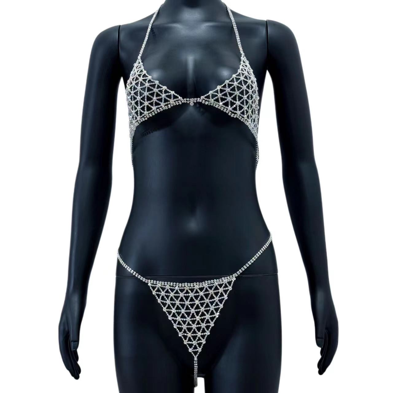 Cross-border Explosions Rhinestone Mesh Hollow Body Chain Set Fashion Sexy Full Diamond Shiny Bikini Body Chain